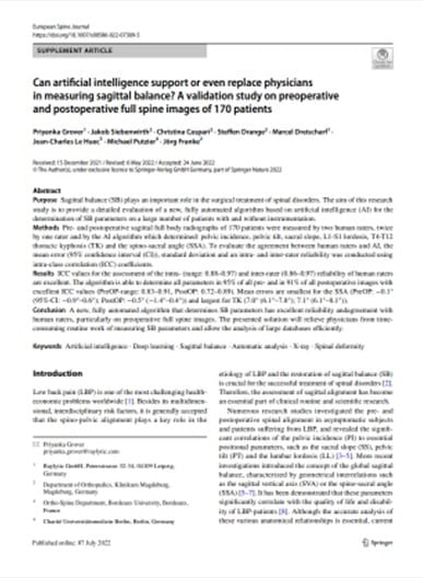 Can artificial intelligence support or even replace physicians in measuring sagittal balance? (...)