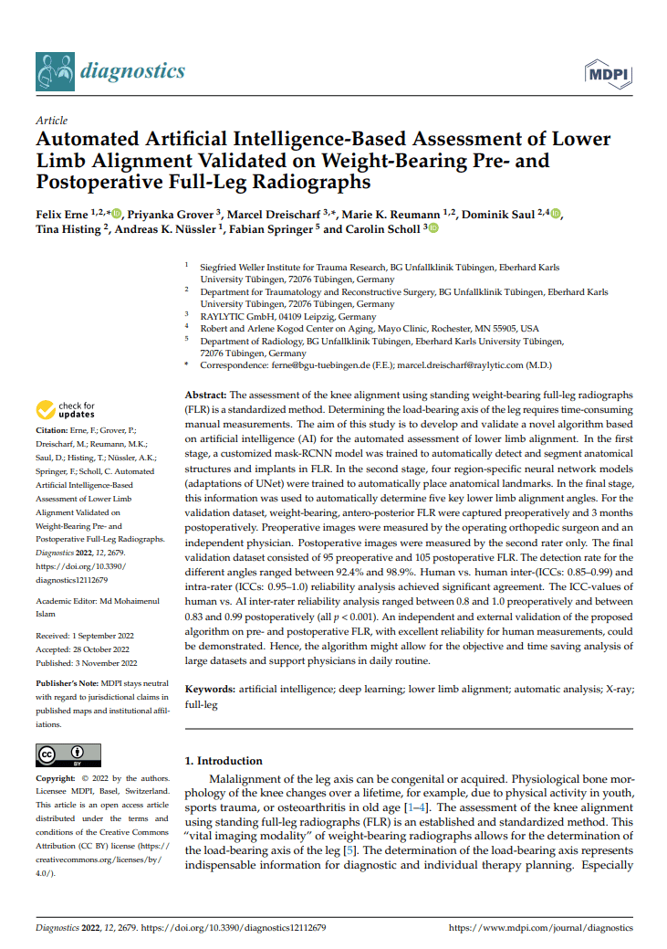 Automated Artificial Intelligence-Based Assessment of Lower Limb Alignment on Weight-Bearing Pre- and Postoperative Full-Leg (...)