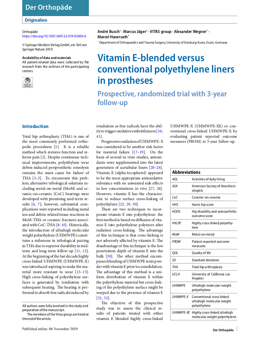 Vitamin-E-vermischte vs. konventionelle Polyethyleninlays in der Prothetik  (...)