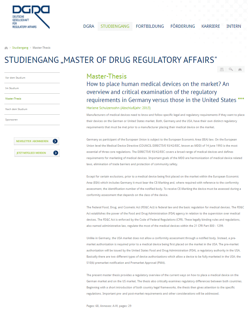 Master-Thesis: How to place human medical devices on the market?