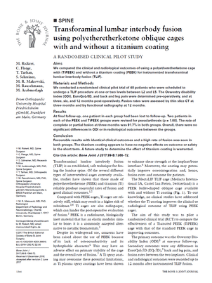 Transforaminal lumbar interbody fusion using polyetheretherketone oblique cages (...)